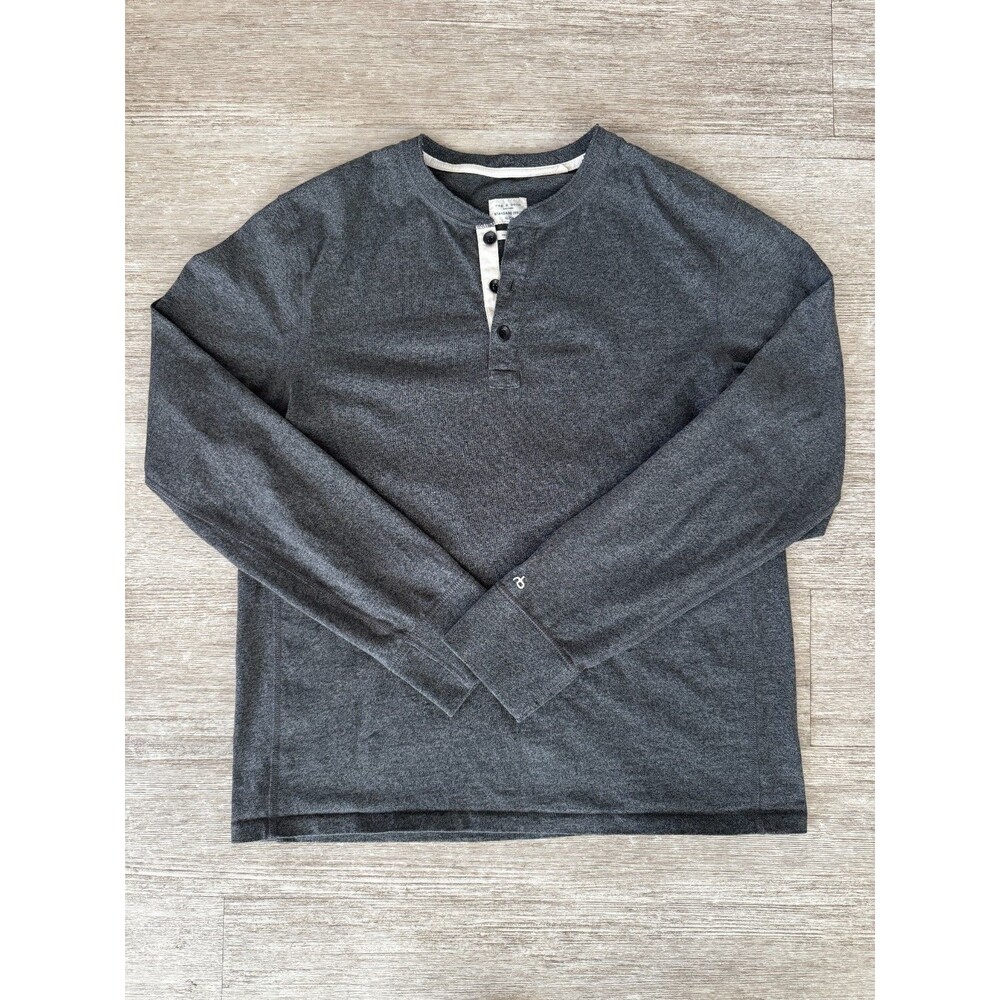 Rag & Bone Standard Issue Charcoal Henley Cotton Long Sleeve Shirt Men's XL